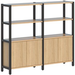Grid 40 Shelving 2 Pod 4 Shelves Black Oak 1720x400x1500mm