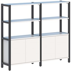 Grid 40 Shelving 2 Pod 4 Shelves Black White 1720x400x1500mm