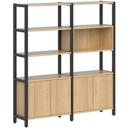 Grid 40 Shelving 2 Pod 6 Shelves Black Oak 1720x400x1890mm