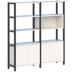 Grid 40 Shelving 2 Pod 6 Shelves Black White 1720x400x1890mm