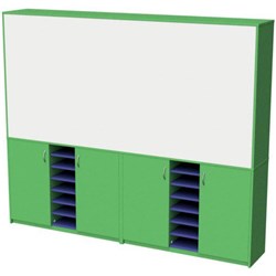 Zealand Teacher's Wall Unit With Whiteboard Green/Blue 2400x400x1200mm