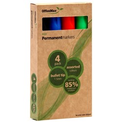 OfficeMax Assorted Colours Eco Permanent Markers Bullet Tip, Pack of 4