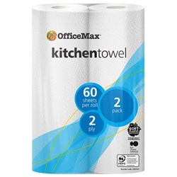 OfficeMax Kitchen Paper Towels 2 Ply 60 Sheets, Pack of 2 Rolls
