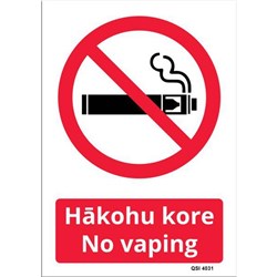 Hakohu Kore/No Vaping Plastic Sign Maori/English 230x300mm