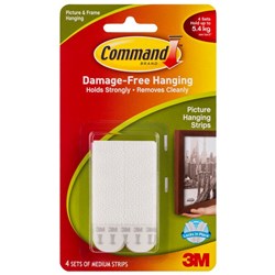Command™ Picture Hanging Strips Medium White, Pack of 4 Sets