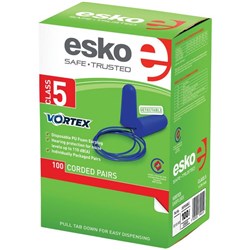 Earplugs Metal Detectable Class 5 Corded, Pack of 100 Pairs