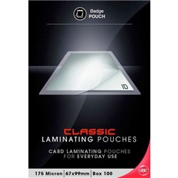 GBC Badge & Card Laminating Pouches 67x99mm 175 Micron, Pack of 100