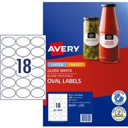 Avery Oval Glossy White Laser Inkjet Labels L7102 18 Per Sheet
