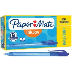 Paper Mate InkJoy 100RT Blue Retractable Ballpoint Pens 1.0mm Medium Tip, Box of 12