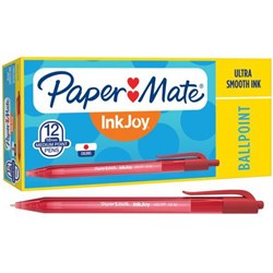 Paper Mate InkJoy 100RT Red Retractable Ballpoint Pens 1.0mm Medium Tip, Box of 12
