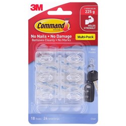Command™ Adhesive Hooks Mini 225g Clear, Pack of 18