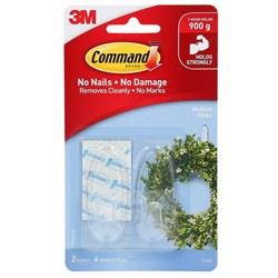 Command™ Adhesive Hooks Medium Clear, Pack of 2