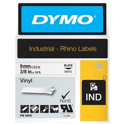 Dymo Labelling Tape Rhino Industrial Vinyl 9mm x 5.5m Black on White
