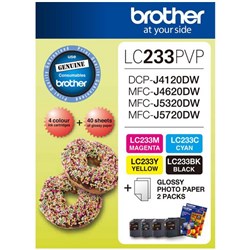 Brother LC233PVP Colour & Black Ink Cartridge Value Pack