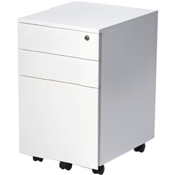 Firstline Mobile Pedestal Slim 3 Drawer White Satin