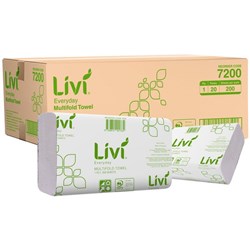Livi Everyday Paper Towels Slimfold 200 Sheets, Carton of 20 Packs