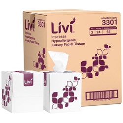 Livi Impressa 3301 Facial Tissues Cube 3 Ply 65 Sheets, Carton of 24