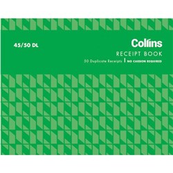 Collins Cash Receipt Book 45/50Dl Duplicate No Carbon Required
