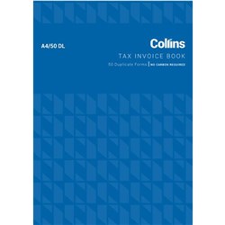 Collins Tax Invoice Book A4/50Dl Duplicate No Carbon Required