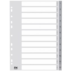 FM Index Dividers Tab 1-12 A4 Polyprop Grey
