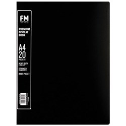 FM A4 Premium Display Book 20 Pockets Black
