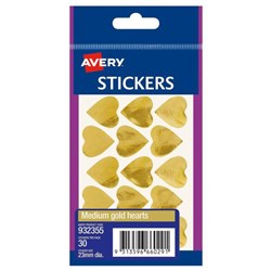 Avery Hearts Stickers Gold, Pack of 30