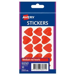 Avery Hearts Stickers Red, Pack of 30