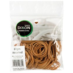 Dixon Rubber Bands 60gm Assorted Sizes