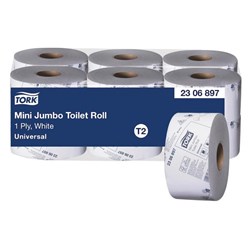 Tork T2 Universal Mini Jumbo Toilet Tissue 1 Ply 2306897, Carton of 12