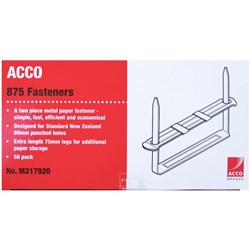 Acco 875 2-Piece Paper Fasteners 75mm, Box of 50