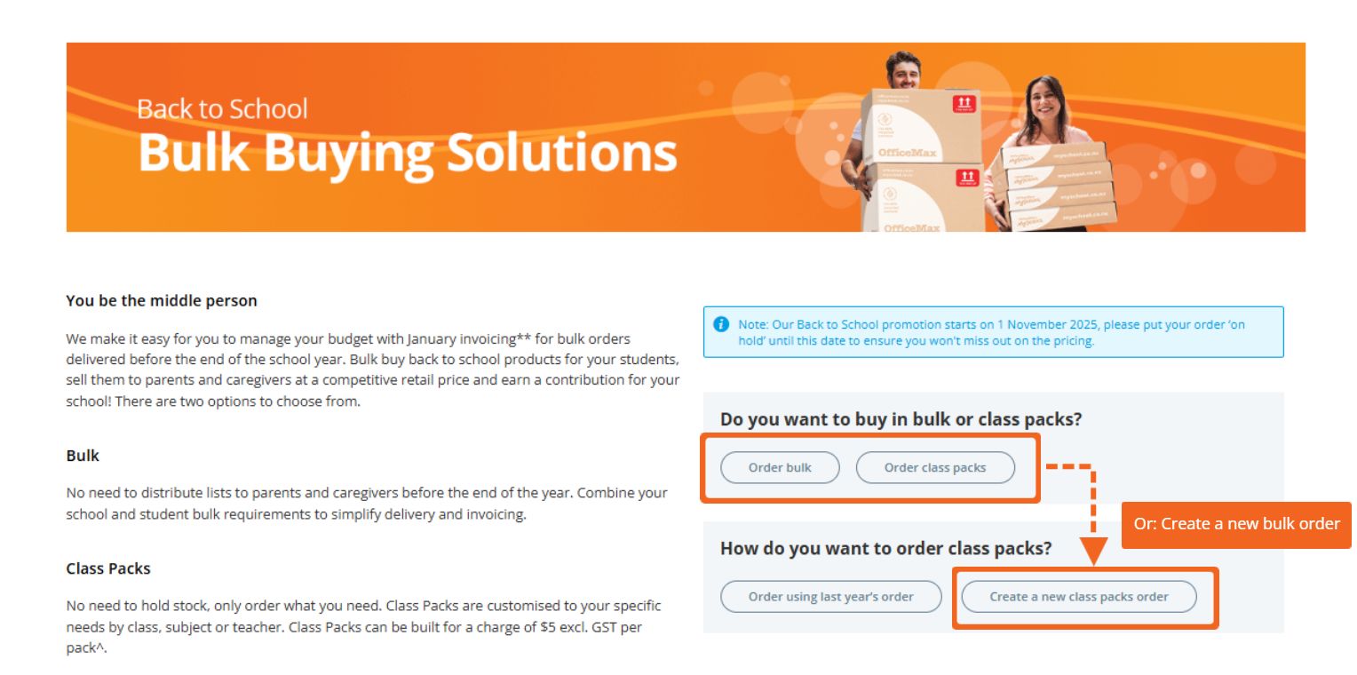 Choose eiyher Order Bulk or Order Class Packs