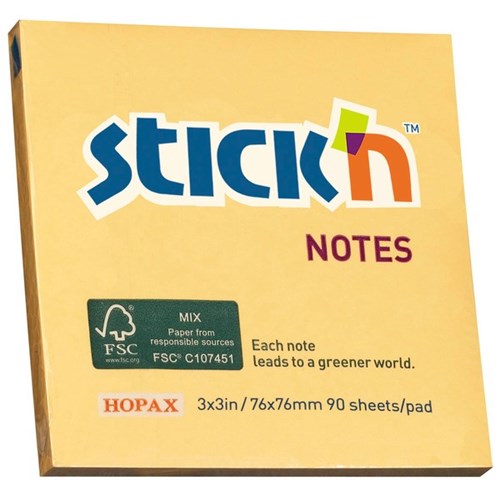 Stick'n Notes 76 x 76mm Orange, 90 Sheets