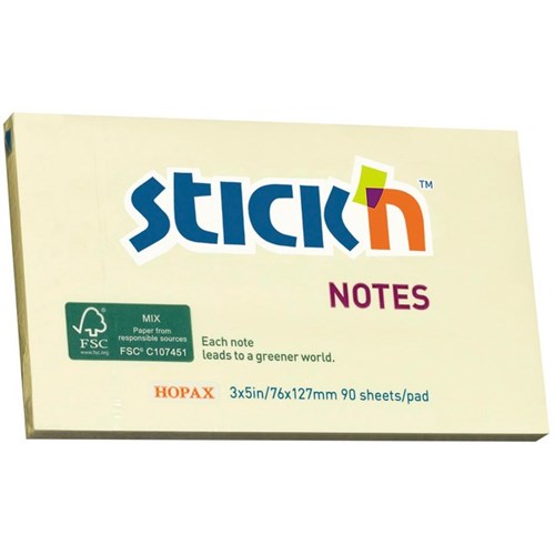 Stick'n Notes 76 x 127mm Yellow, 90 Sheets