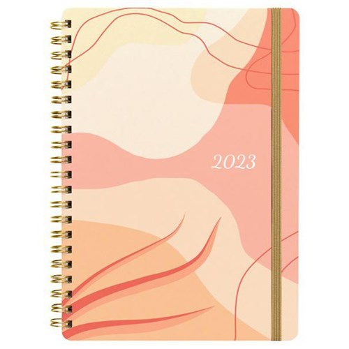Collins A53 Wiro Diary A5 Week To View 2023 Abstract Pink