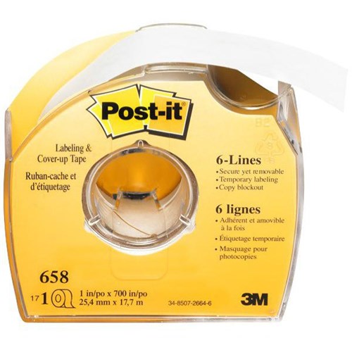 Post-it® 658 Labelling & Cover-Up Tape 6 Line 25mm x 17.7m White
