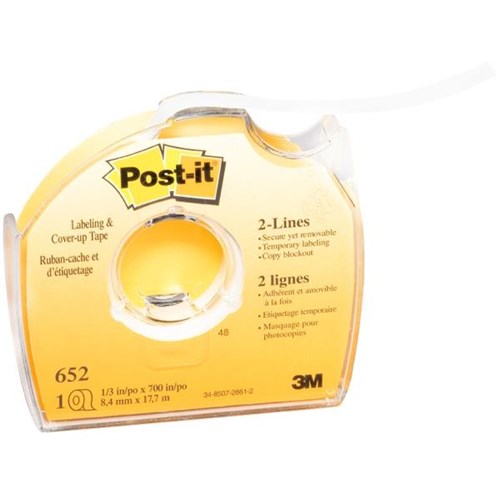 Post-it® 652 Labelling & Cover-Up Tape 2 Line 8mm x 17.7m White