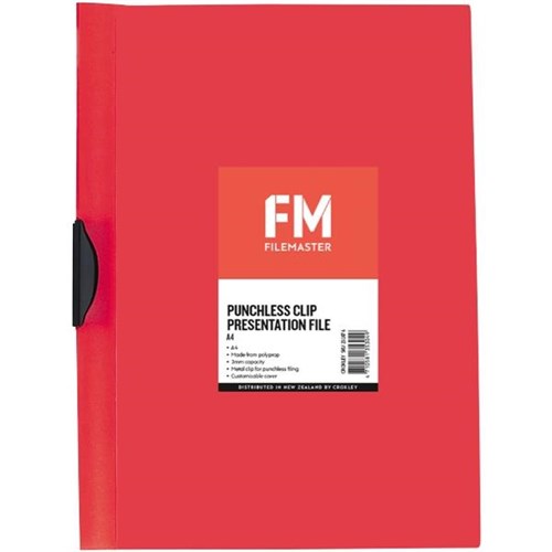 FM Punchless Clip File 3mm A4 Red