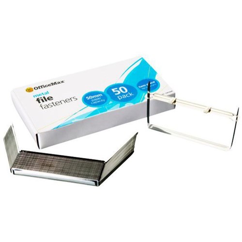 OfficeMax 2-Piece File Fasteners 50mm, Box of 50