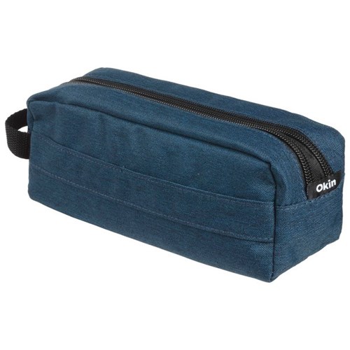Okin Pencil Case Barrel Two Compartments Denim Blue 220x80mm
