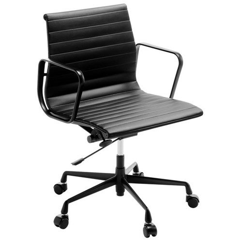 Eames Replica Executive Chair Mid Back With Arms Black Leather/Black Frame