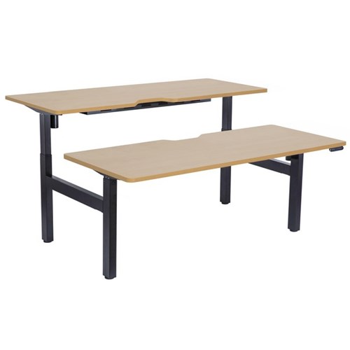 Emerge Electric Height Adjustable 2 User Desk Scallop Top 1800x800mm Beech/Black