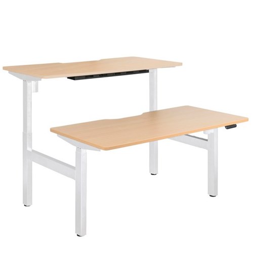 Emerge Electric Height Adjustable 2 User Desk 1800x800mm Beech Scallop/White