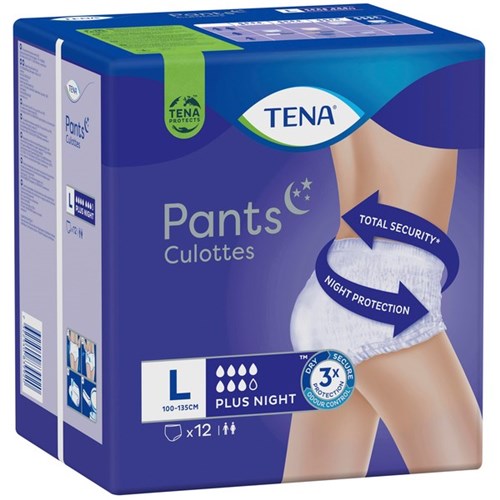 TENA Night Plus Continence Culottes Pants Large, Pack of 12