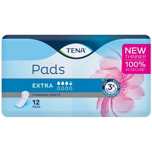 TENA Extra Continence Pads Standard Length, Pack of 12