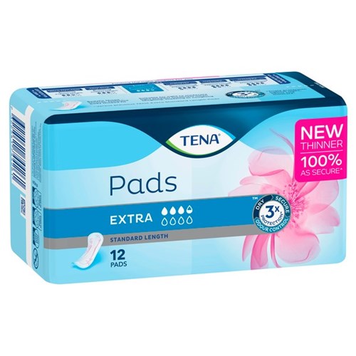 TENA Extra Continence Pads Standard Length, Pack of 12