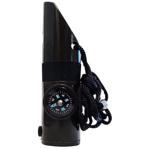 Emergency Whistle With Compass And Flashlight Black