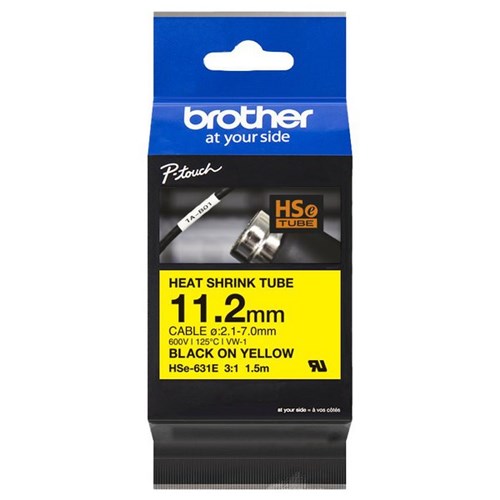 Brother Labelling Tape Cassette Heat Shrink HSe-631E 11.2mm x 1.5m Black on Yellow