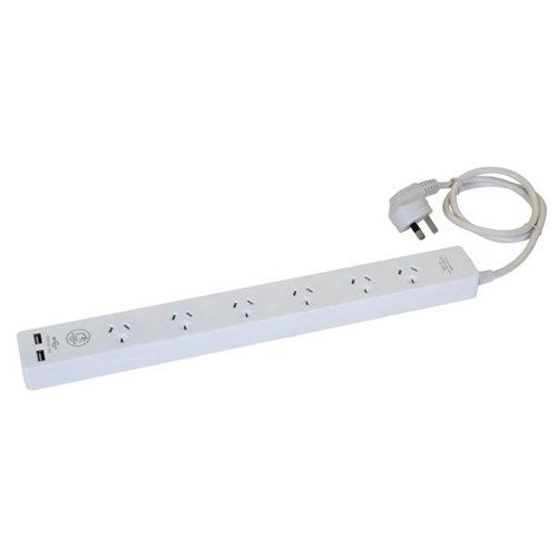 Dynamix A16U 6-Way Powerboard with USB Charging Port 1m White