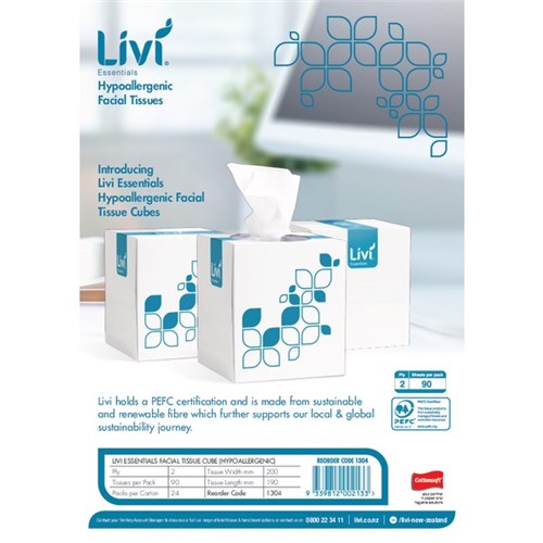 Livi Essentials Facial Tissues 2 Ply, Carton of 24 Boxes of 90