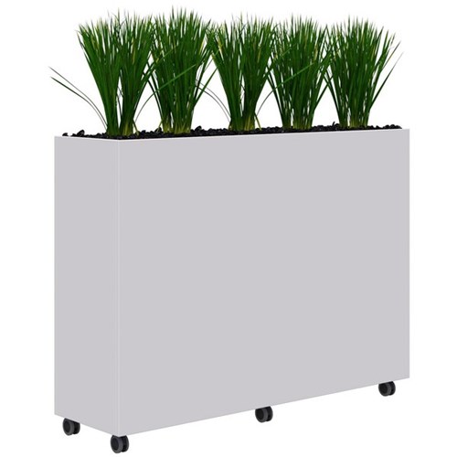 Fiord Mobile Planter Including Artificial Plants 1600x1200mm White/Grass